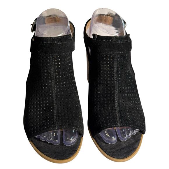 Franco Sarto Harlet2 Perforated Leather Suede Chunky Heel Sandals Shoes 7M - Picture 5 of 13